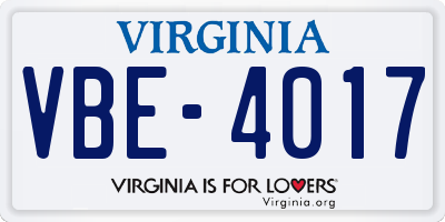 VA license plate VBE4017