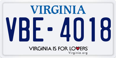 VA license plate VBE4018