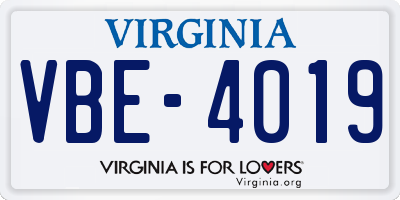 VA license plate VBE4019