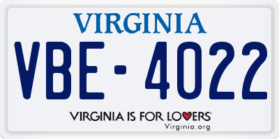 VA license plate VBE4022