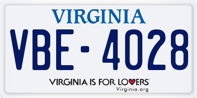 VA license plate VBE4028