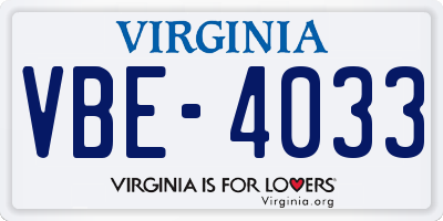 VA license plate VBE4033