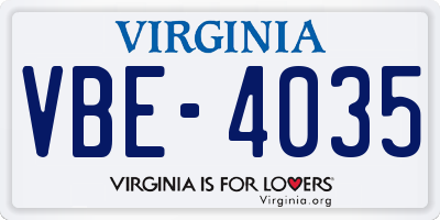 VA license plate VBE4035