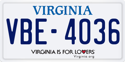 VA license plate VBE4036