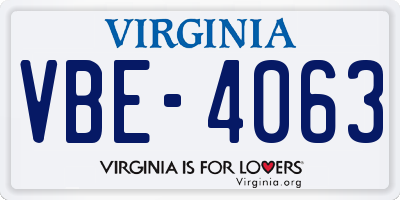 VA license plate VBE4063