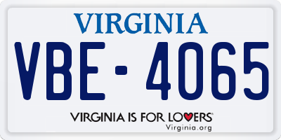 VA license plate VBE4065