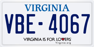 VA license plate VBE4067