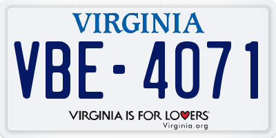 VA license plate VBE4071