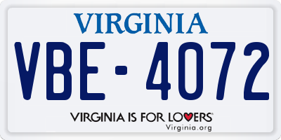 VA license plate VBE4072