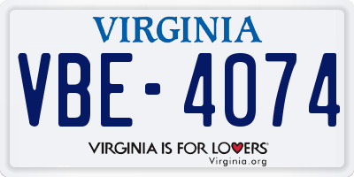 VA license plate VBE4074