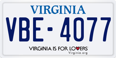 VA license plate VBE4077