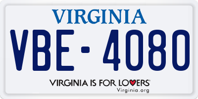 VA license plate VBE4080