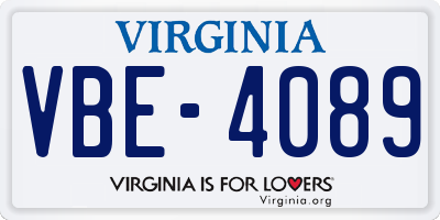 VA license plate VBE4089
