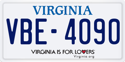 VA license plate VBE4090