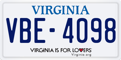 VA license plate VBE4098