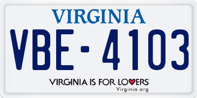 VA license plate VBE4103