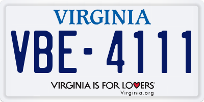 VA license plate VBE4111