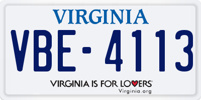 VA license plate VBE4113