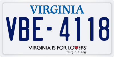 VA license plate VBE4118