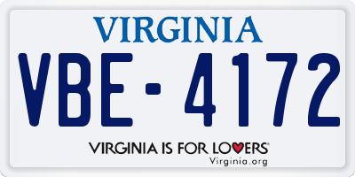VA license plate VBE4172