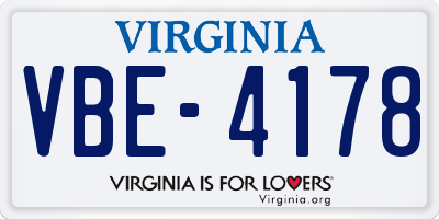 VA license plate VBE4178