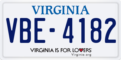 VA license plate VBE4182