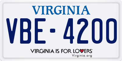 VA license plate VBE4200