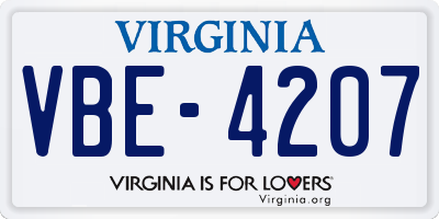 VA license plate VBE4207