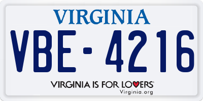 VA license plate VBE4216