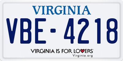 VA license plate VBE4218