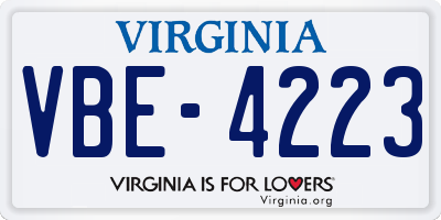 VA license plate VBE4223