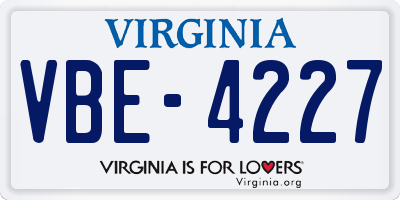 VA license plate VBE4227