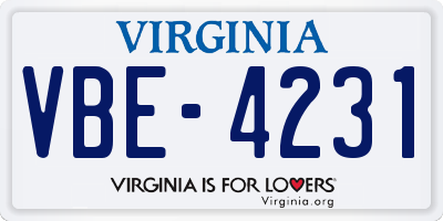 VA license plate VBE4231
