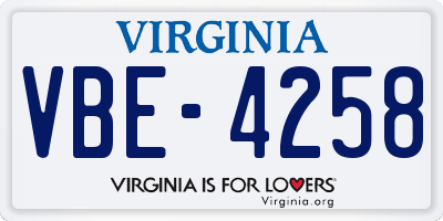 VA license plate VBE4258