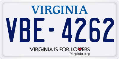 VA license plate VBE4262