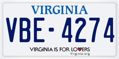 VA license plate VBE4274