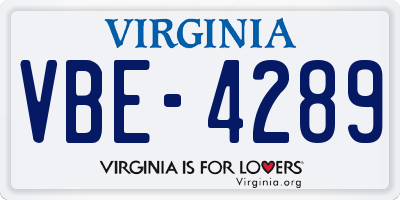 VA license plate VBE4289