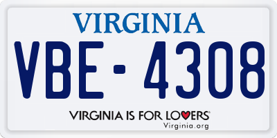 VA license plate VBE4308