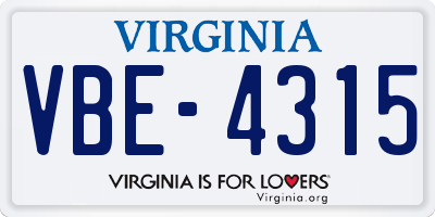 VA license plate VBE4315