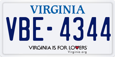 VA license plate VBE4344