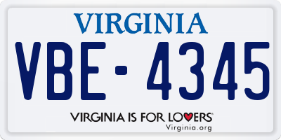 VA license plate VBE4345