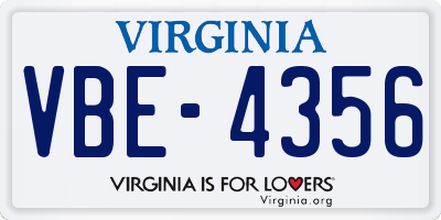 VA license plate VBE4356