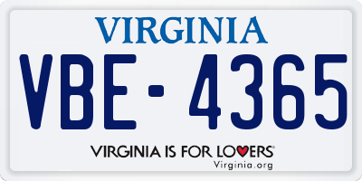 VA license plate VBE4365