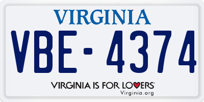 VA license plate VBE4374