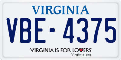 VA license plate VBE4375