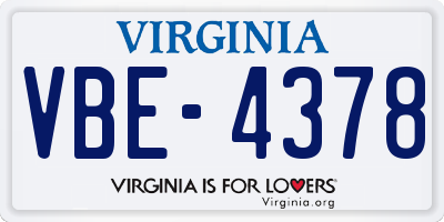 VA license plate VBE4378