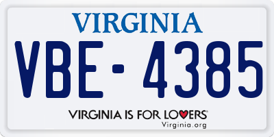VA license plate VBE4385