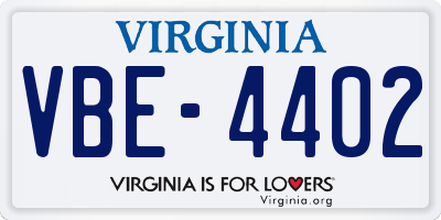 VA license plate VBE4402