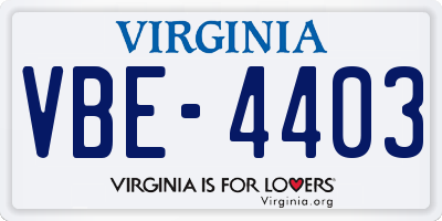 VA license plate VBE4403