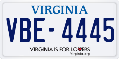VA license plate VBE4445